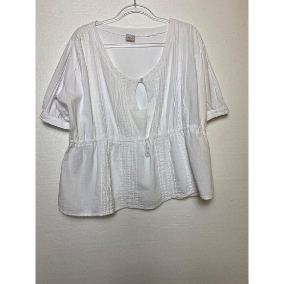 White Short-Sleeve Peplum Blouse 100% Medium Cotton Casual Top Boho Shirt Casual - Picture 2 of 4